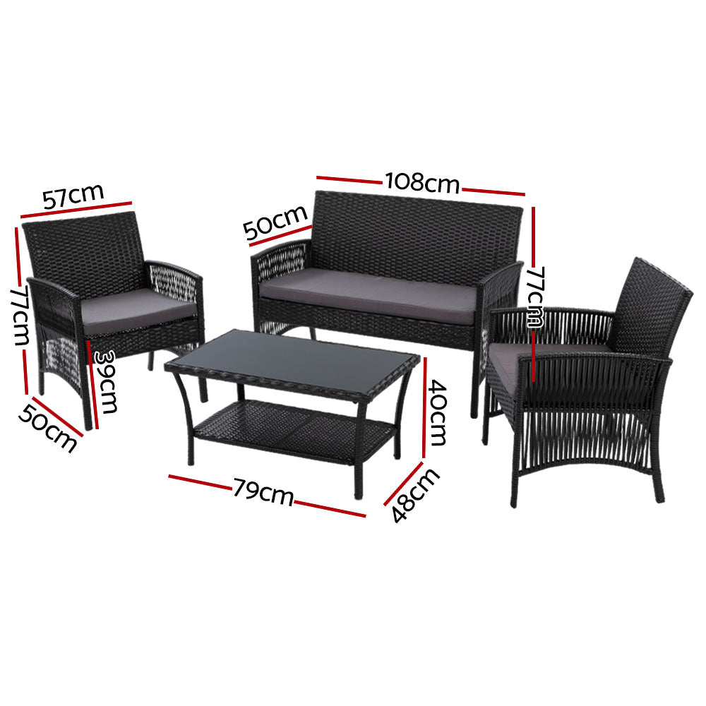 Armadale 4 Piece Outdoor Lounge Setting - Black